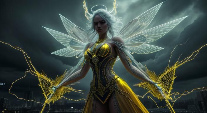 Electric Fairy in Thunderstorm, Hyperrealistic Image