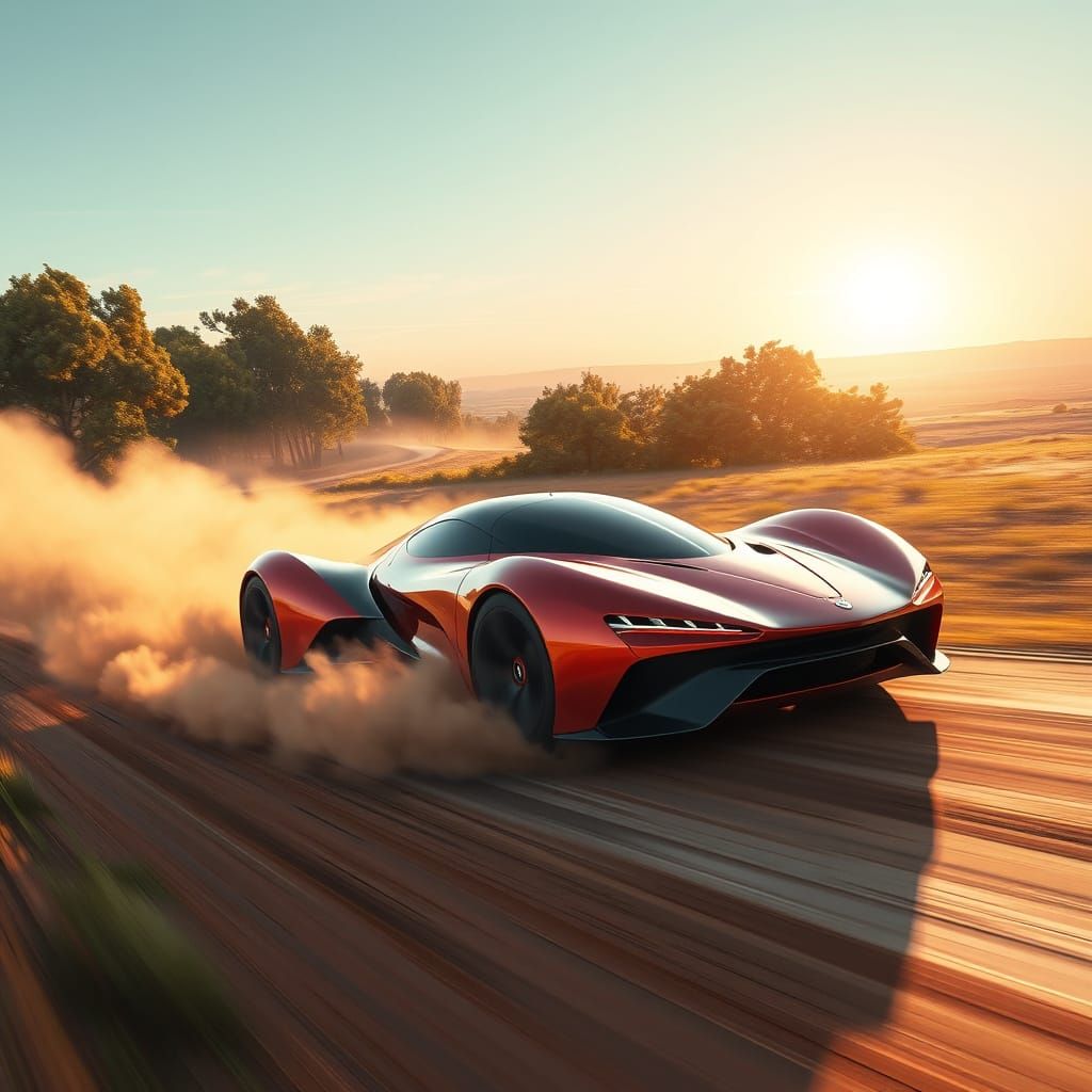 Futuristic Car Races Down Dusty Track