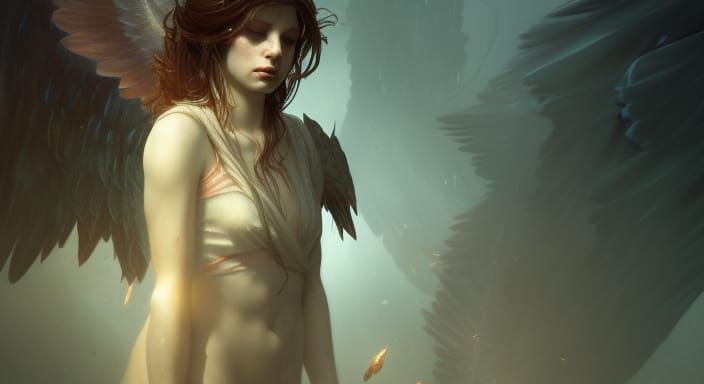 Sad Fallen Angel in Dark Fantasy Style