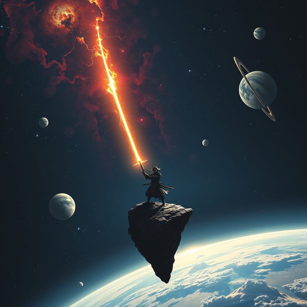 Celestial Samurai with Starlight Katana in Space