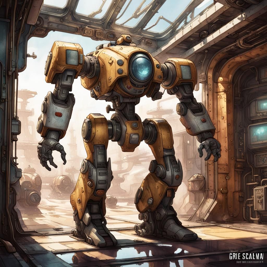 Anime Pilot Ascends Iron Mech: Watercolor Concept Art