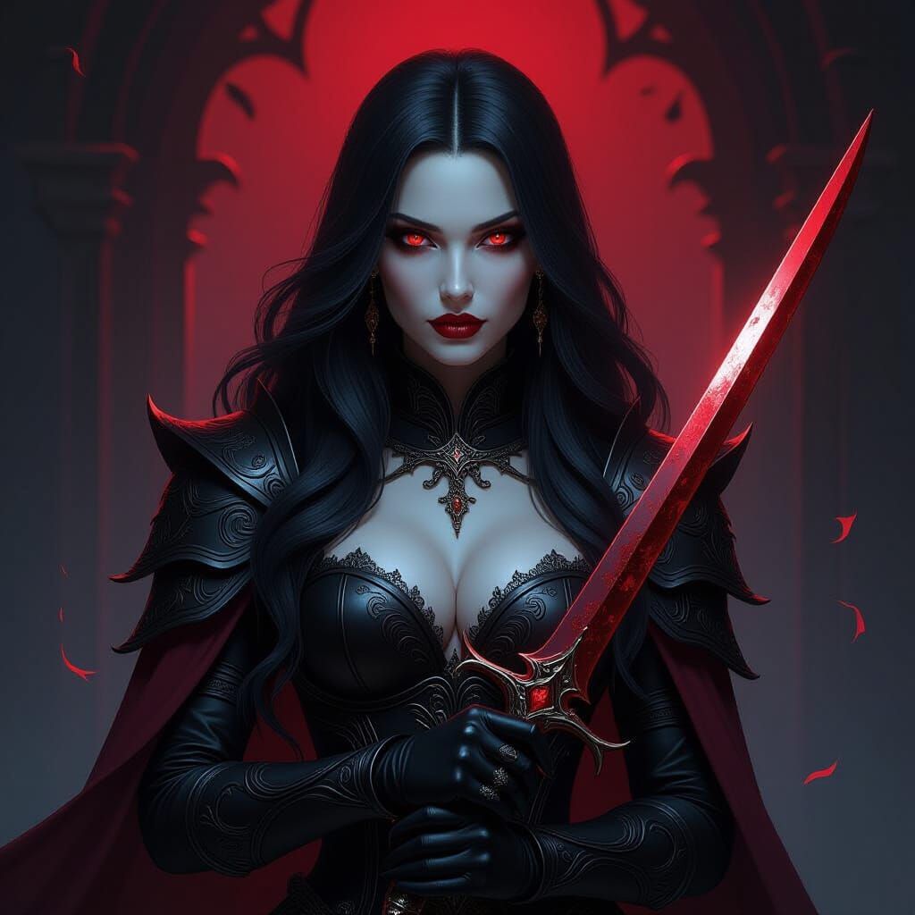Gothic Vampire Warrior with Blood-Red Dagger