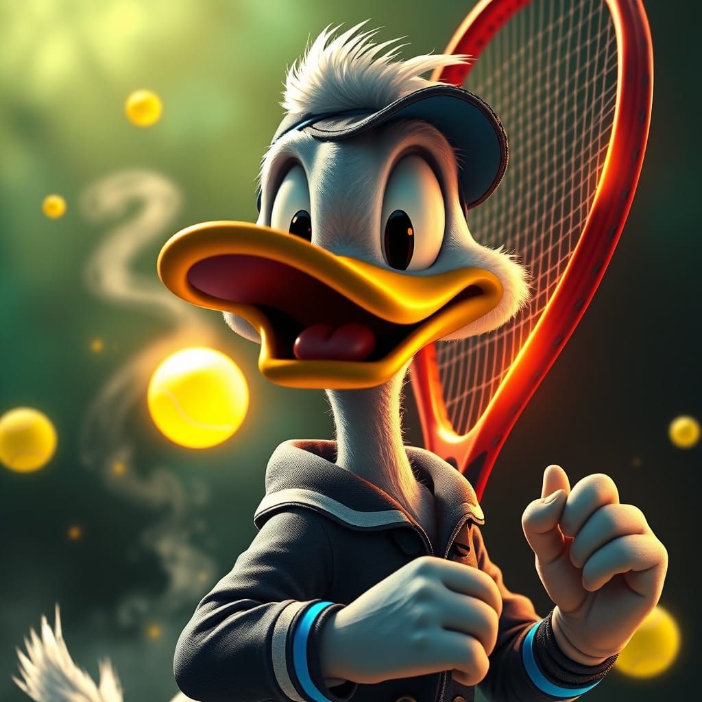 Sleek Tennis Star Donald Duck with Jannik Sinner's Face