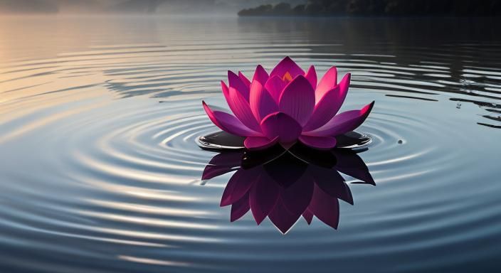 Lotus Flower in Misty Sunrise Reflection
