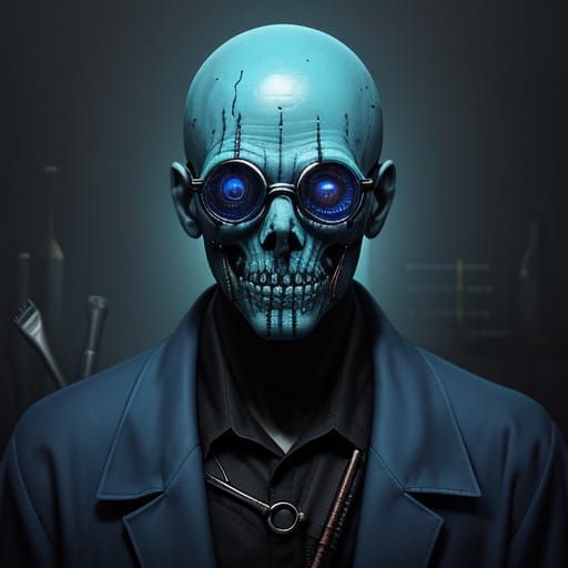 Grotesque Vivisector in Eerie Dystopian Lab