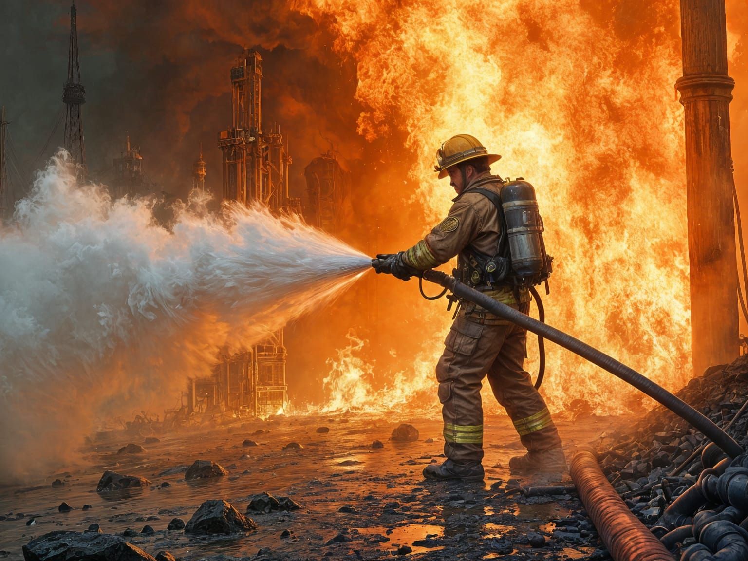 Steampunk Firefighter Battles Inferno in Centralia