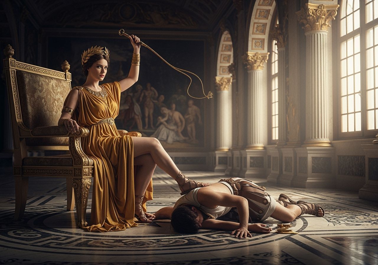 Roman Empress on Golden Throne in Opulent Palace