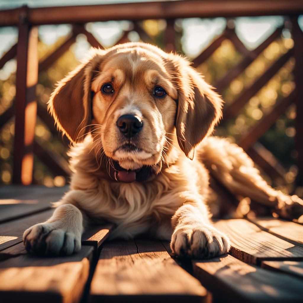 Puppy Lounging in Sunlight: Cinematic Film Still
