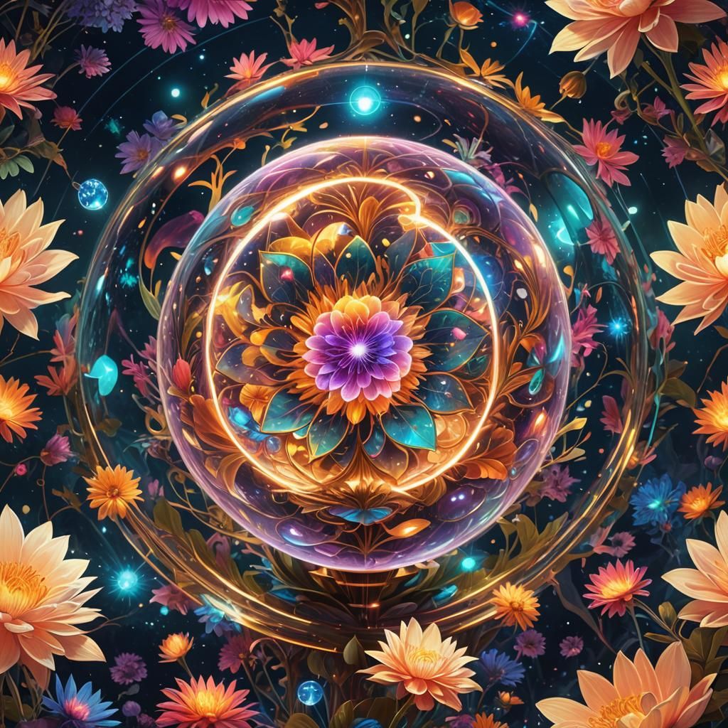 Magical Glowing Flower in Astral Cosmic Style