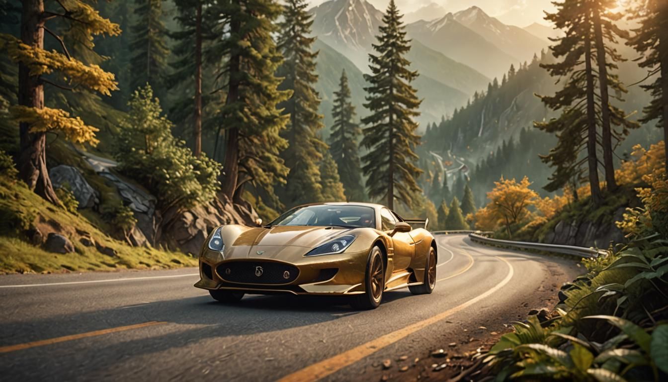 Elven Racecar on Mountain Road in Digital Art