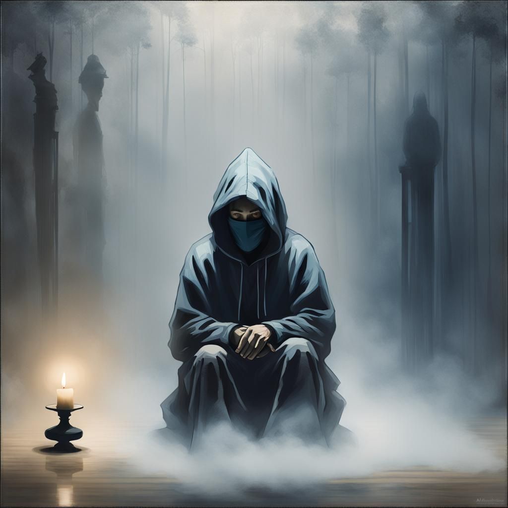 Mysterious Figure in Fog, Surreal Dark Romanticism