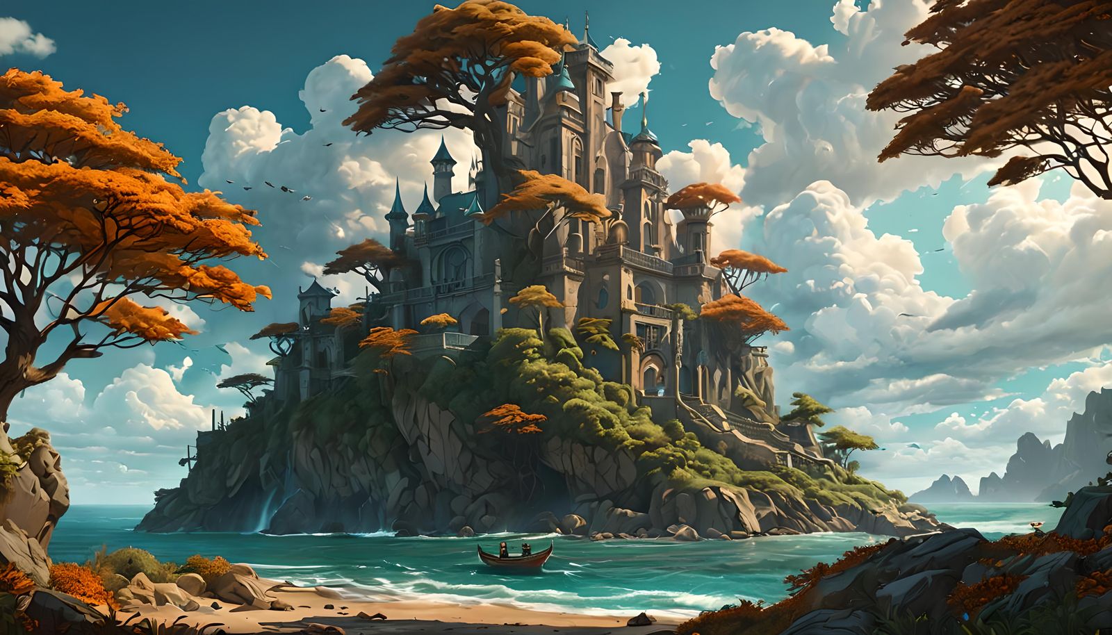 Island View in Comic Book Art Style