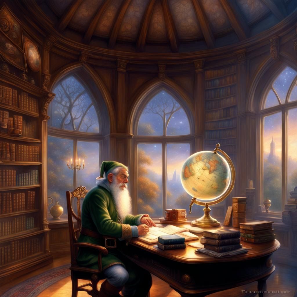 Older Elf in Library, Ethereal Fantasy Style