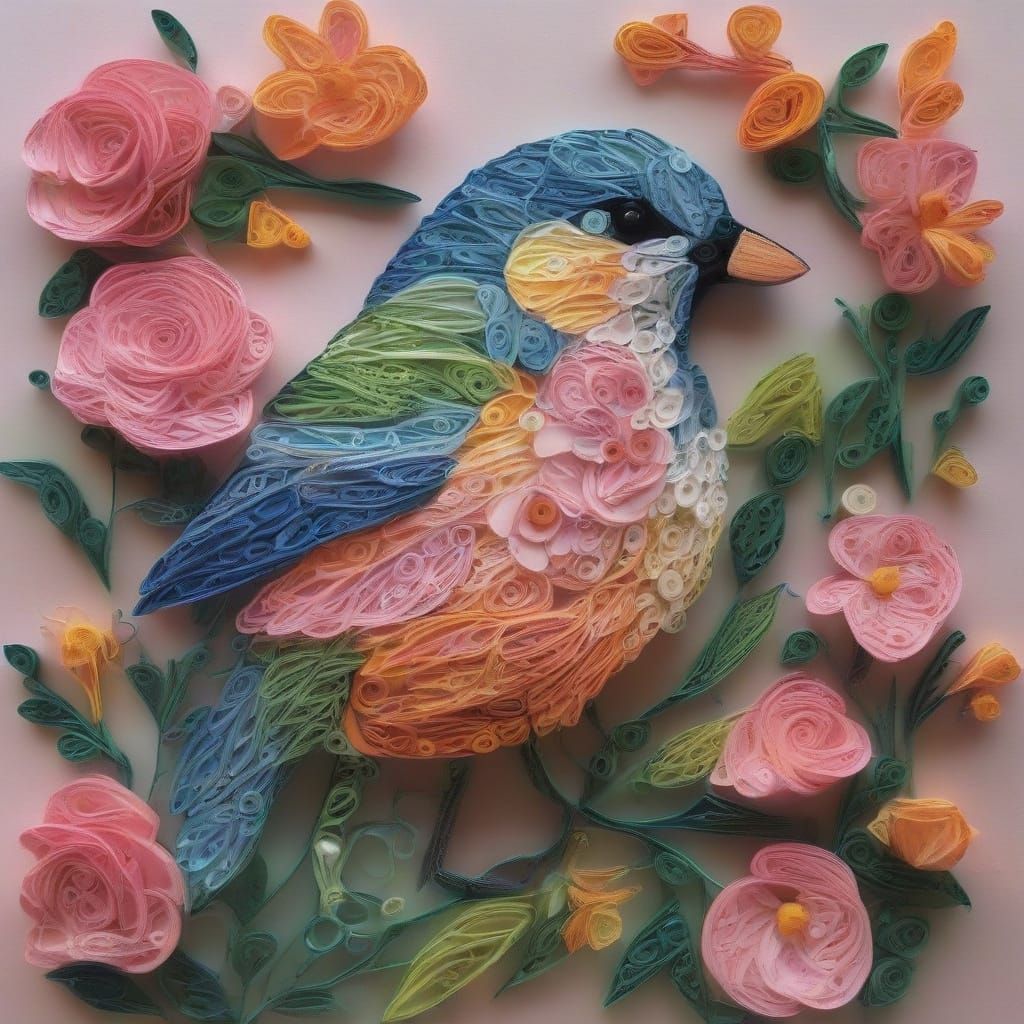 Vibrant Mixed Media Portrait with Quilling Bird