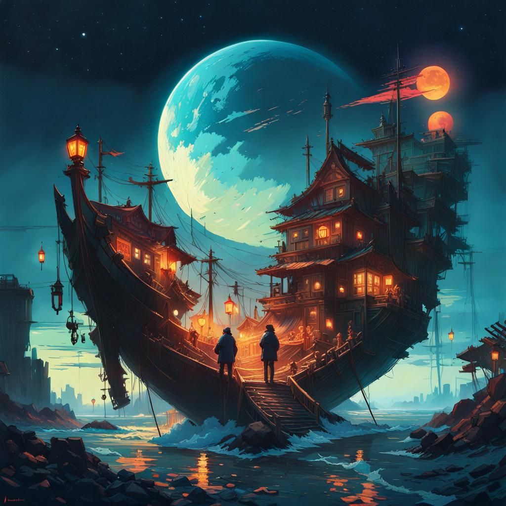 Dreamy Shores: Elemental Art in Hypermaximalist Style