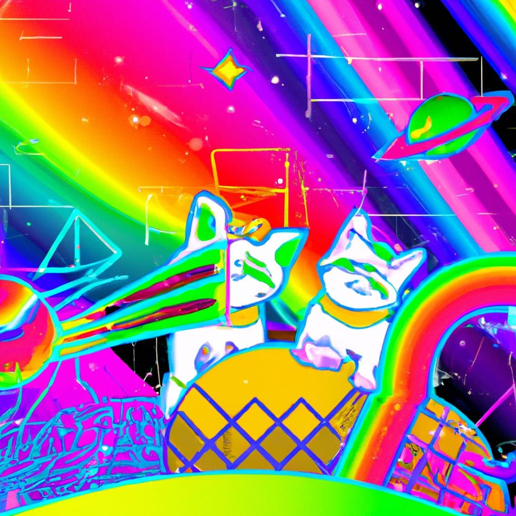 Cartoon Cats in Vaporwave Space
