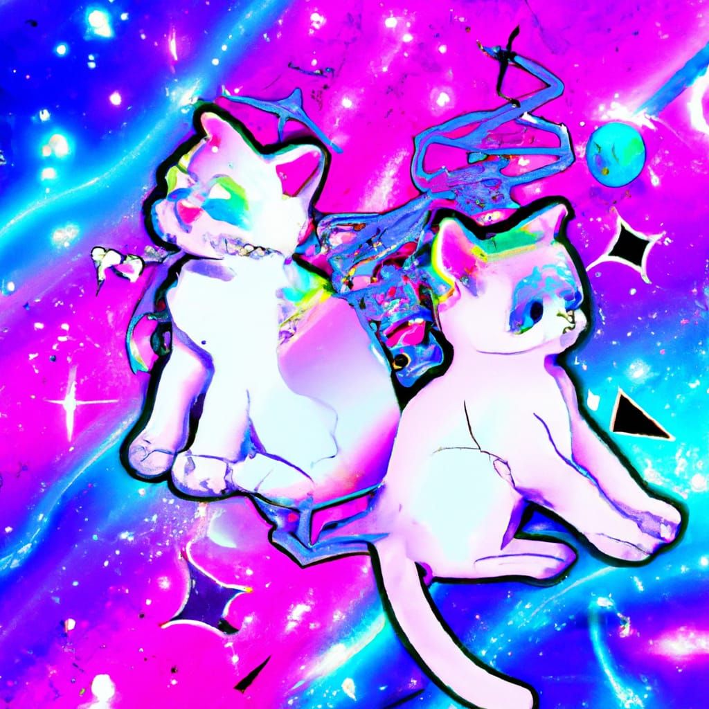Cartoon Cats in Psychedelic Vaporwave Space