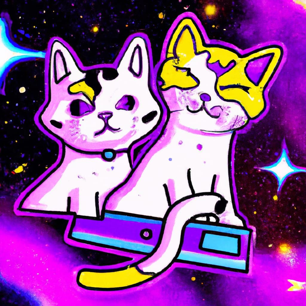 Cartoon Cats in Space: Vaporwave Synthwave Art