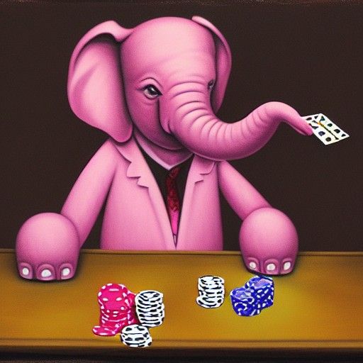Pink Elephant Plays Poker in Surreal Casino