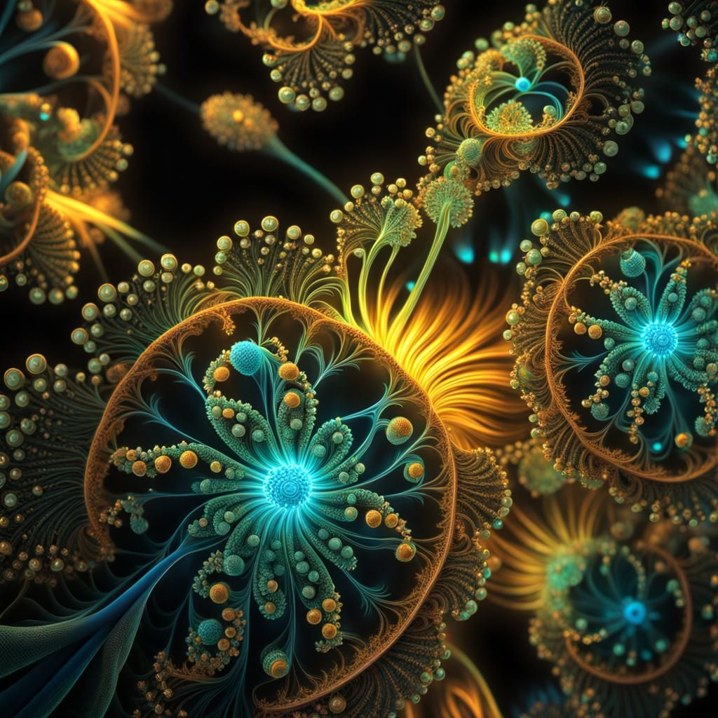 Bioluminescent Fractal: Elegant 3D Microscopic Macro Shot