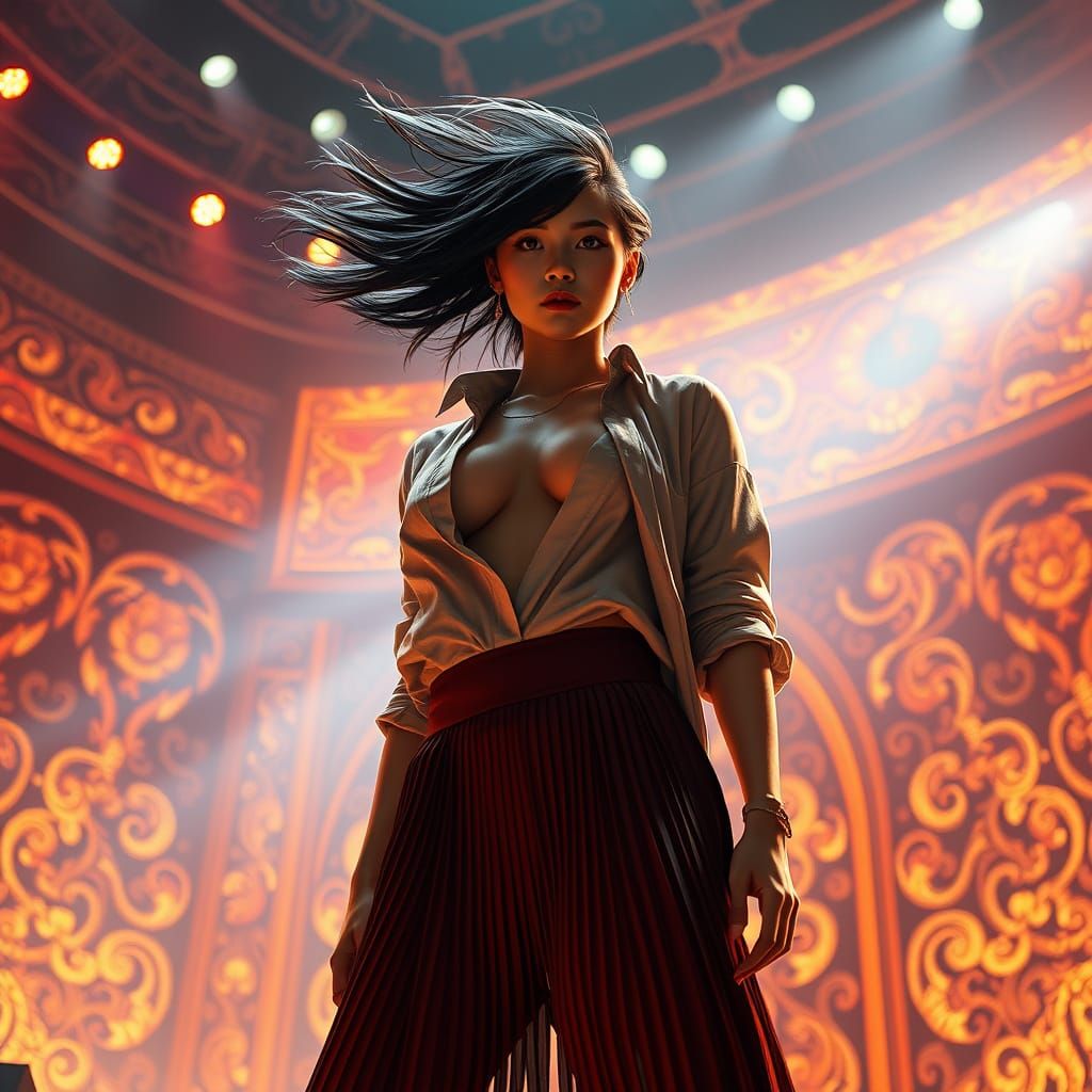 K-Pop Idol on Stage in Art Nouveau Style