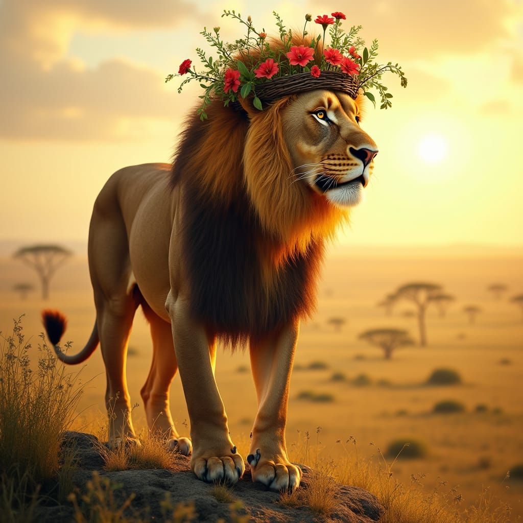 Lion King in Golden Light: Photorealistic Rendering