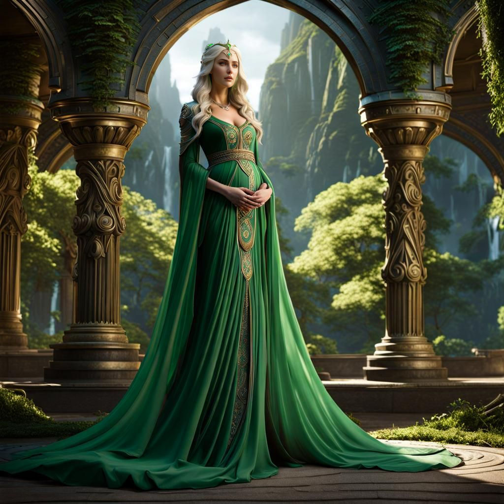 Pregnant Elf with Glowing Stomach in Fantasy Art