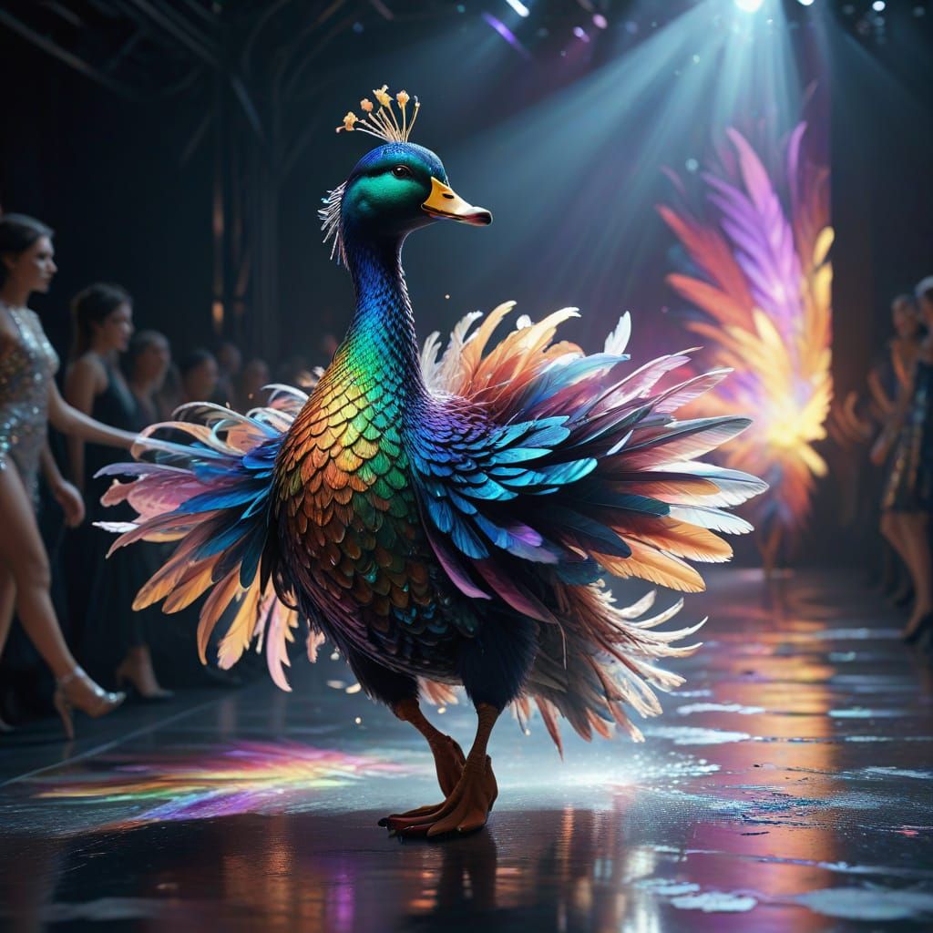 Fantasy Duck Sashays Down the Catwalk in a Lavish Fashion Sh...