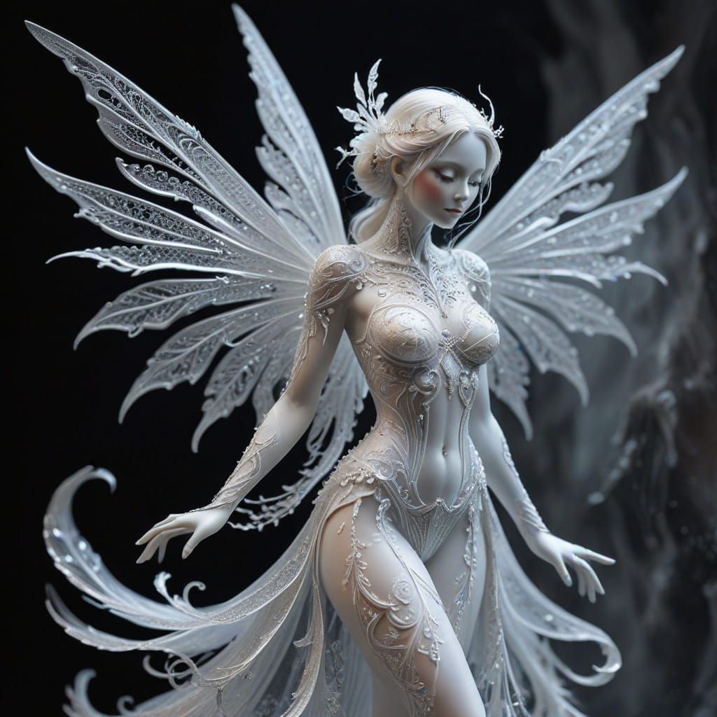 Ghost White Frost Fairy with Translucent Wings