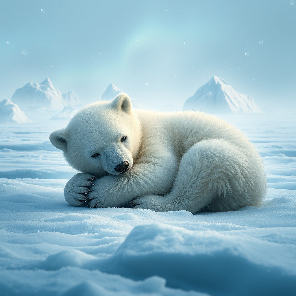 Baby Polar Bear on Frozen Tundra, Digital Art