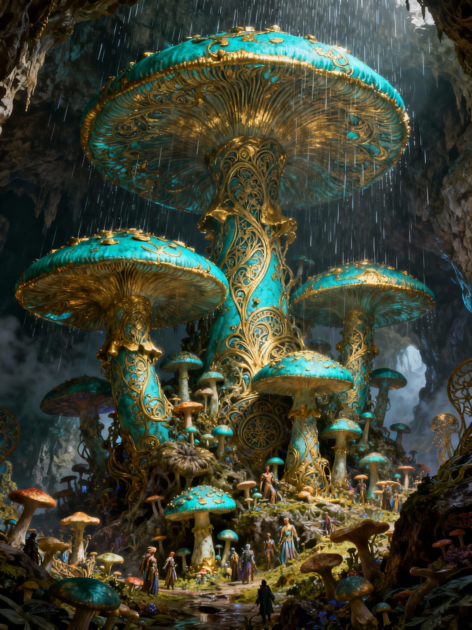 Turquoise and Gold Mushroom Majesty