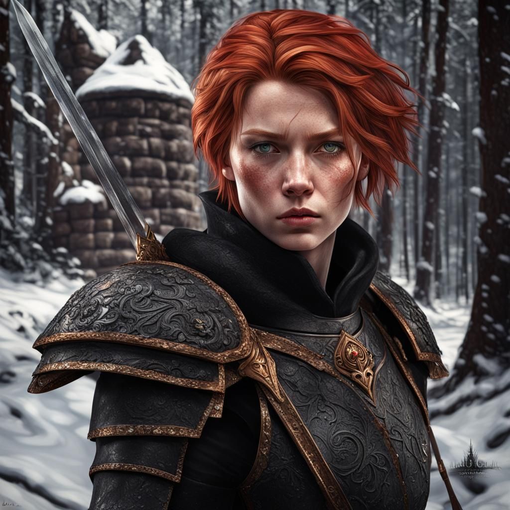 Stocky Woman Warrior in Snowy Woods
