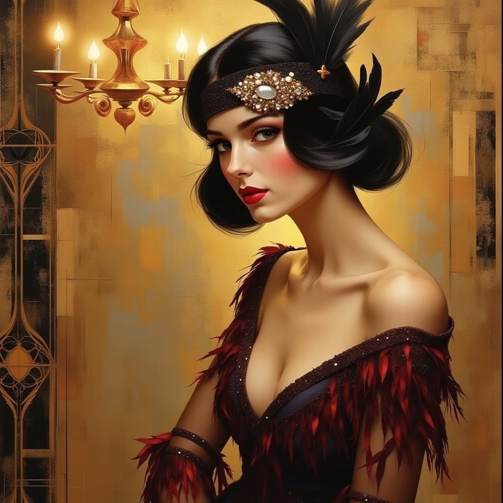 Elegant Art Deco Portrait of a 1920s Gatsby Lady