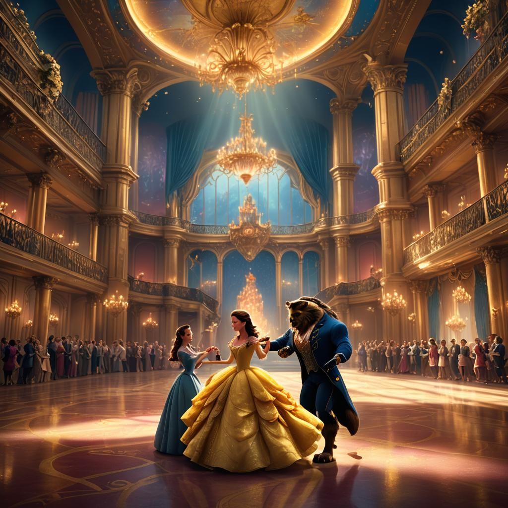 Belle and Beast Ballroom Scene in 3D Digital Art