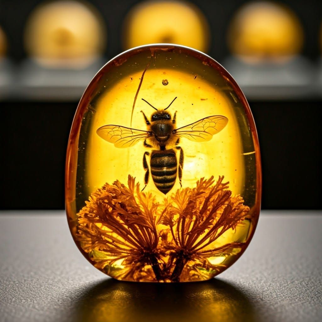 Hyper-Realistic Honeybee in Golden Amber