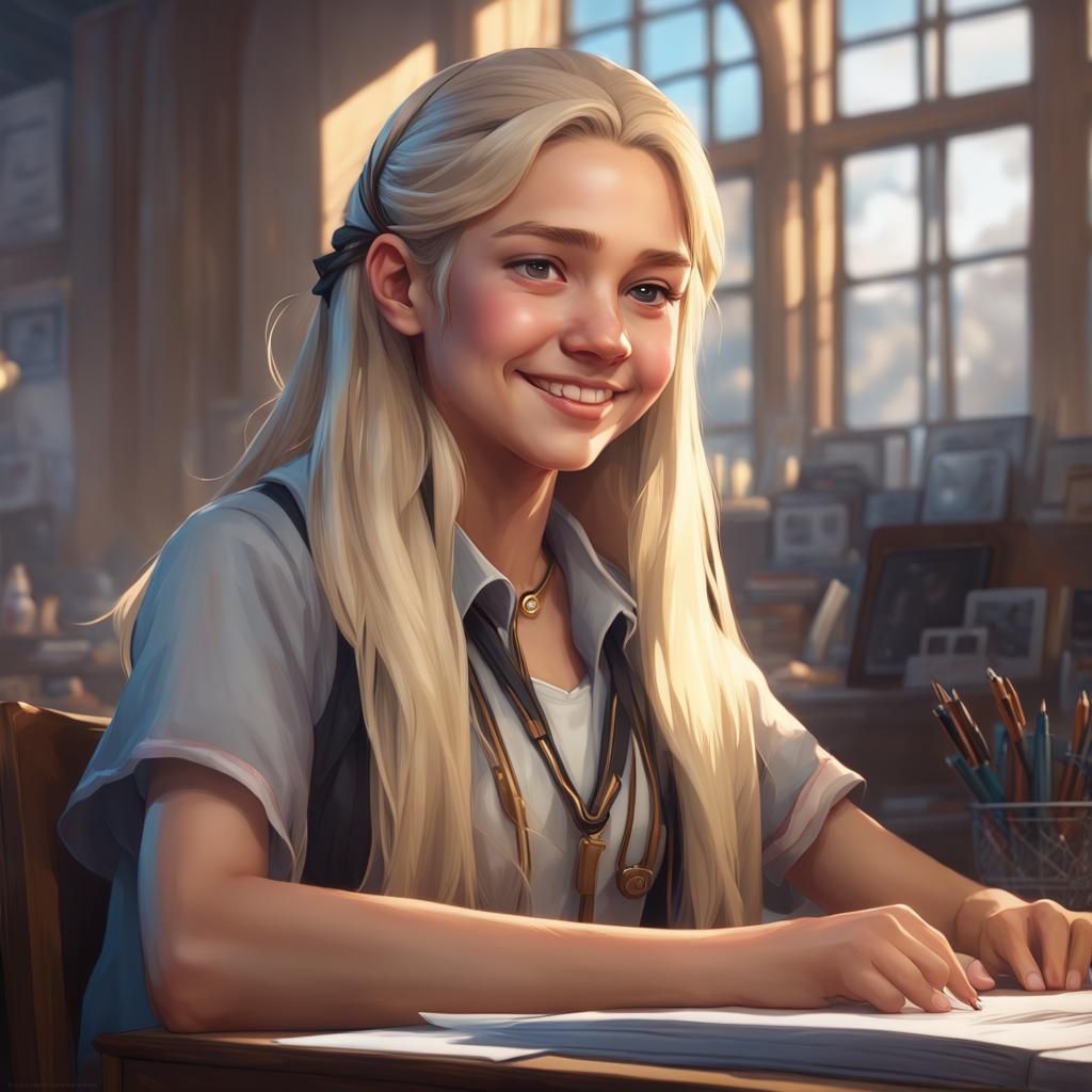 Smiling Catholic Student Portrait in Detailed Digital Art