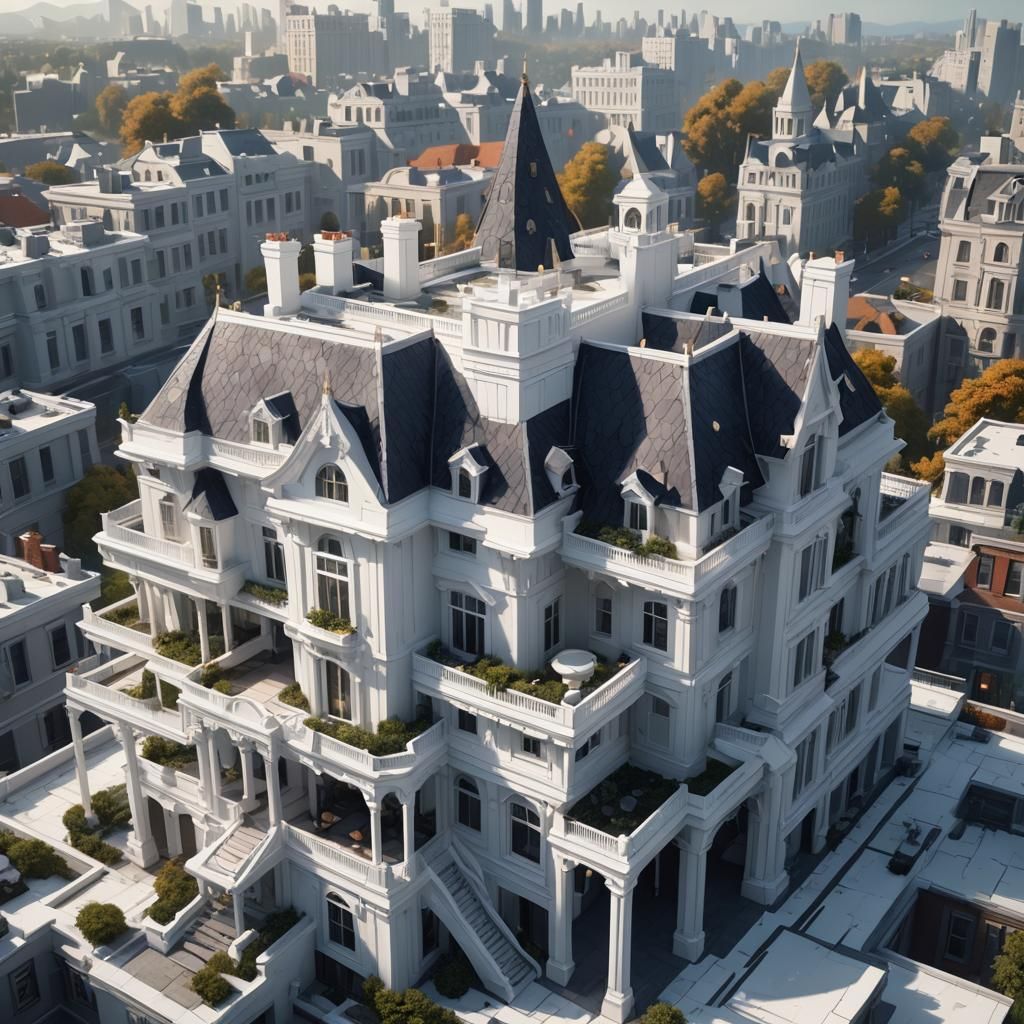 Modern White House Rooftop in Detailed Matte Painting