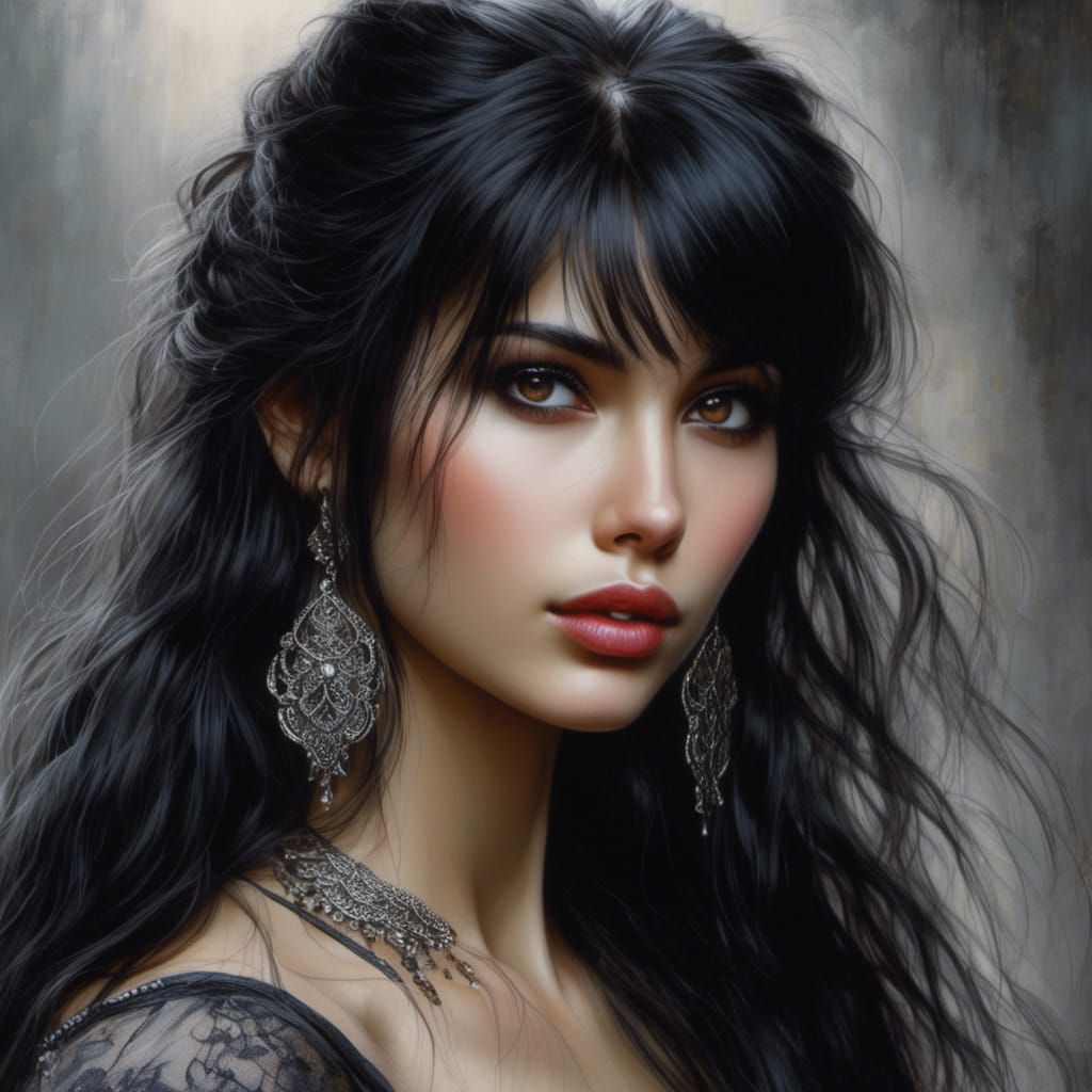 Goth Girl Portrait in Hyperreal Painting Style