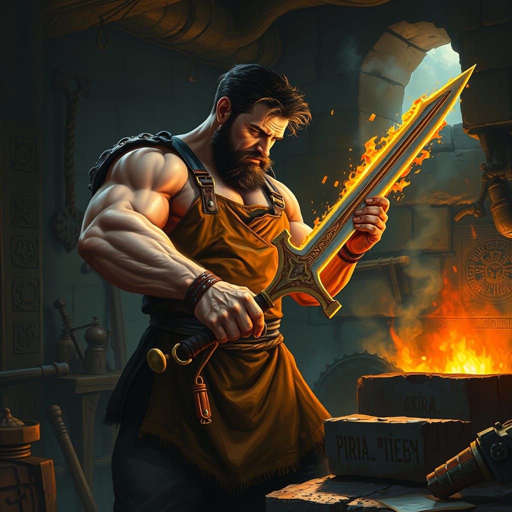 Blacksmith Forging Sword in a Fantasy Art Style