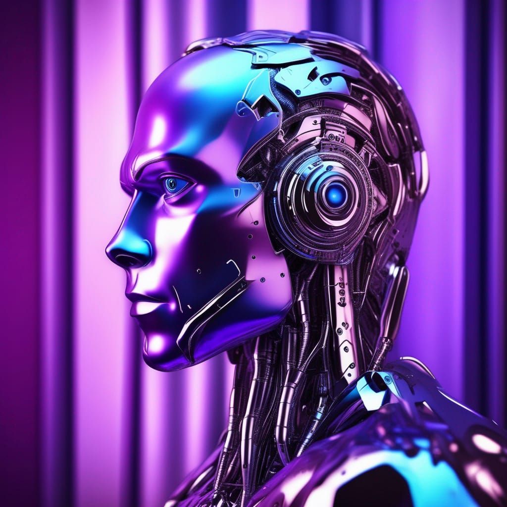 Chrome Cyborg Portrait with Cybernetic Details