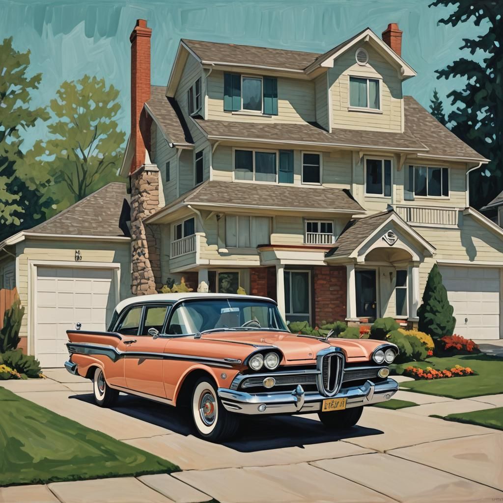 1957 Edsel in Abstract Suburban Art