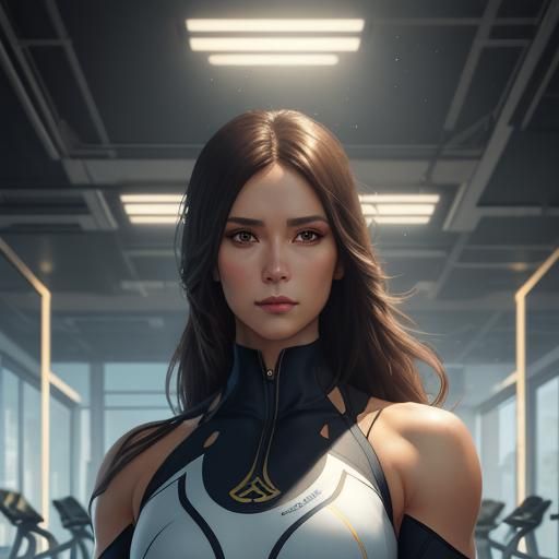 Woman Stretching in Fitness Studio, Artgerm Style