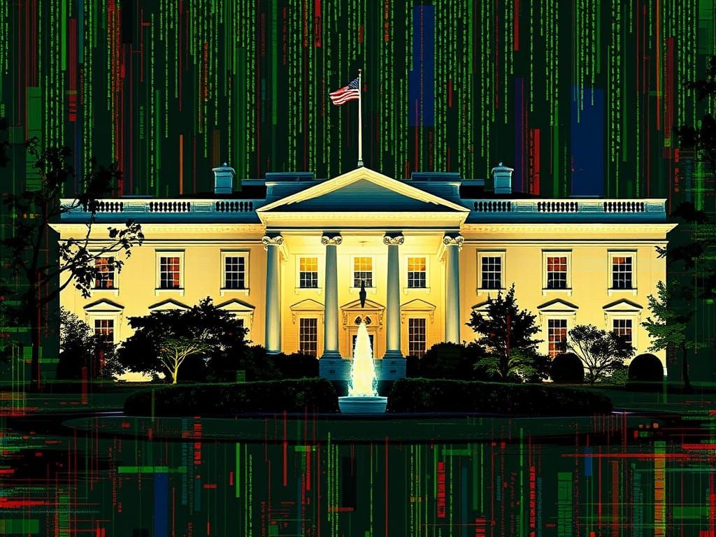 Matrix Glitch Art of the White House in Neon Green