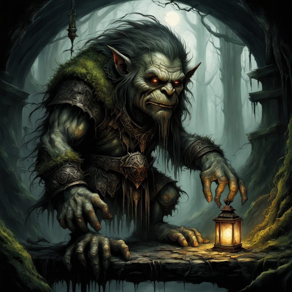 Moss Troll Hiding Under Bridge in Dark Forest