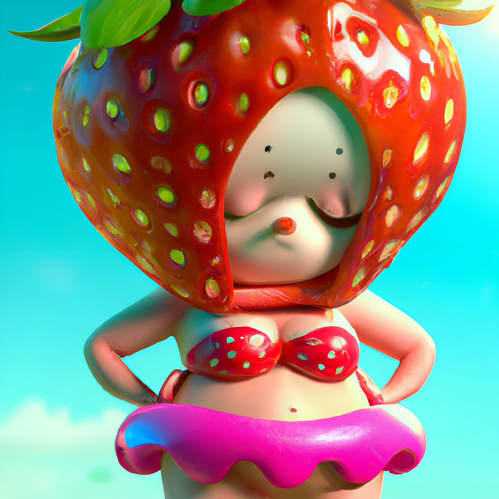 Strawberry in Bikini: Adorable 3D Character Art