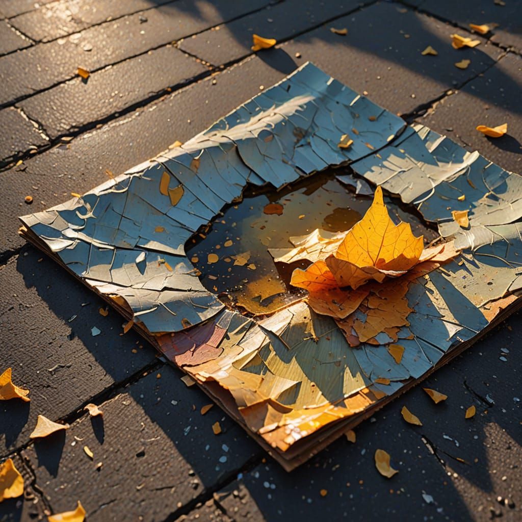 Torn Page on Asphalt in Impressionist Style
