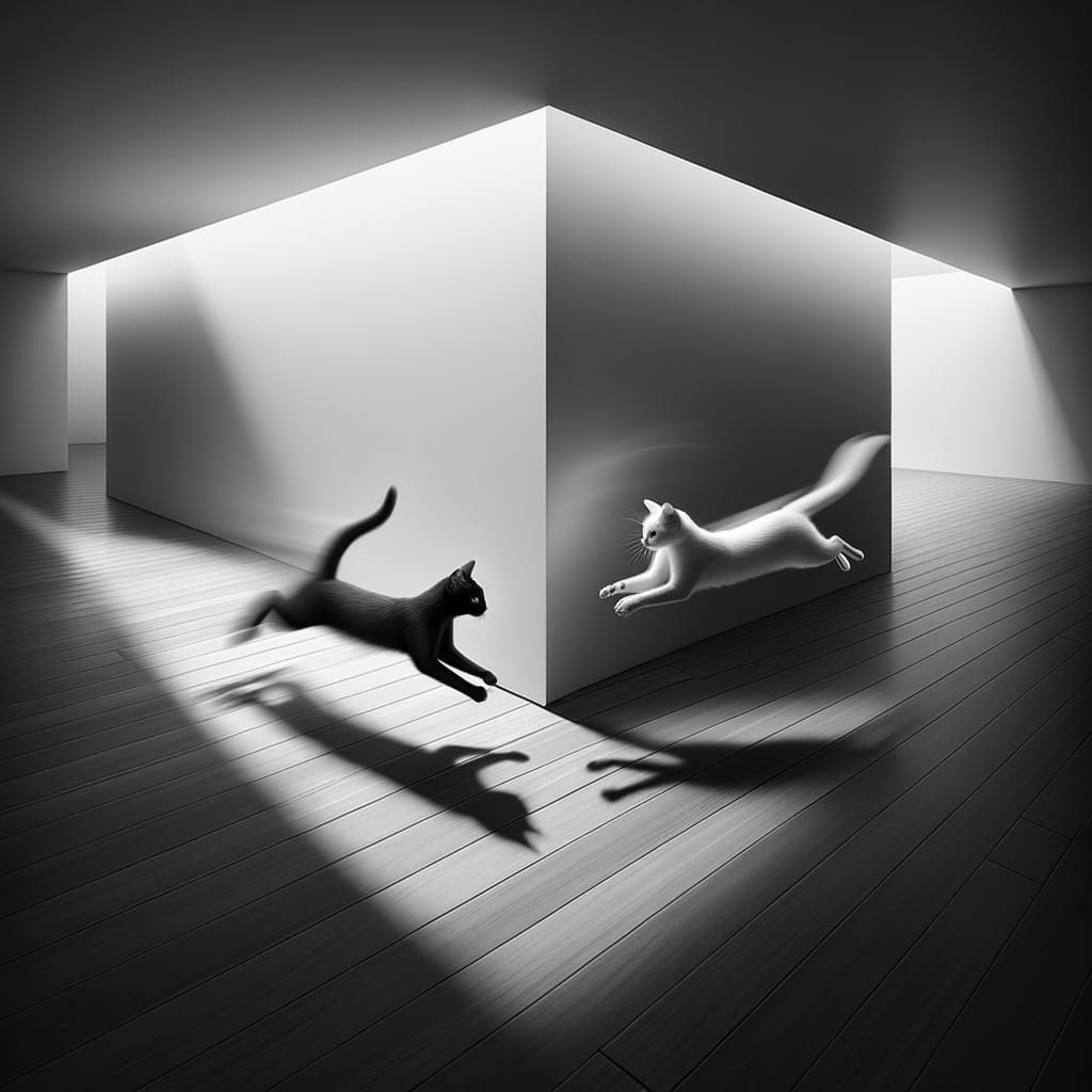 Monochrome Cat Duel with Motion Blur
