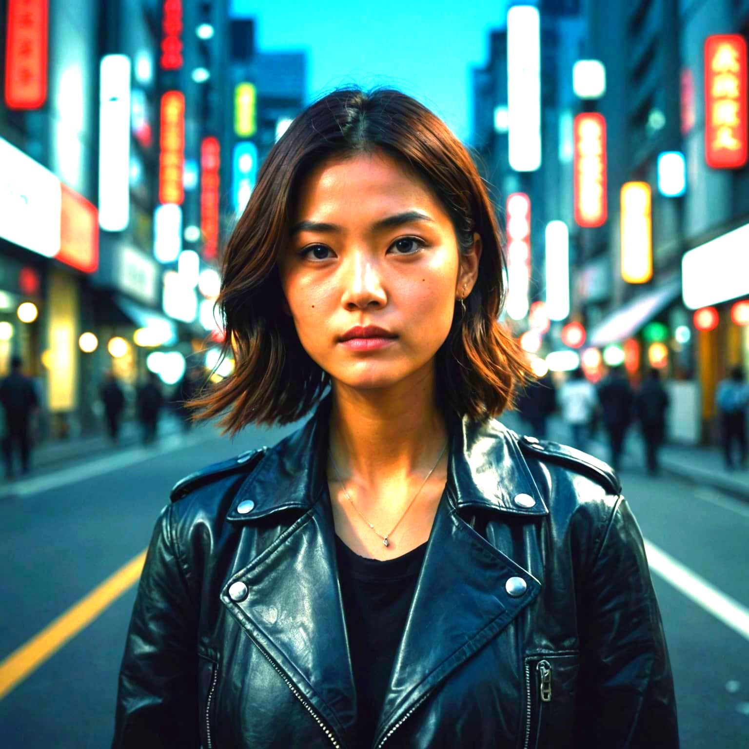 Cinematic Tokyo Scene with Leather Jacket