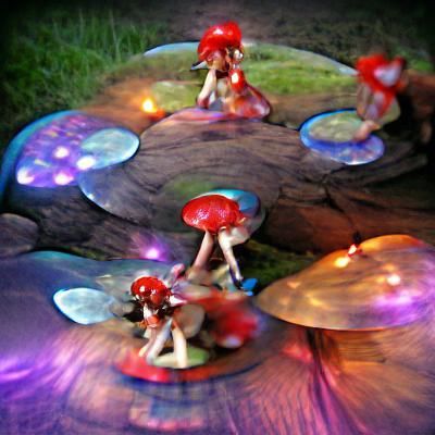 Fairies Playing on Toadstools in Fantasy Forest