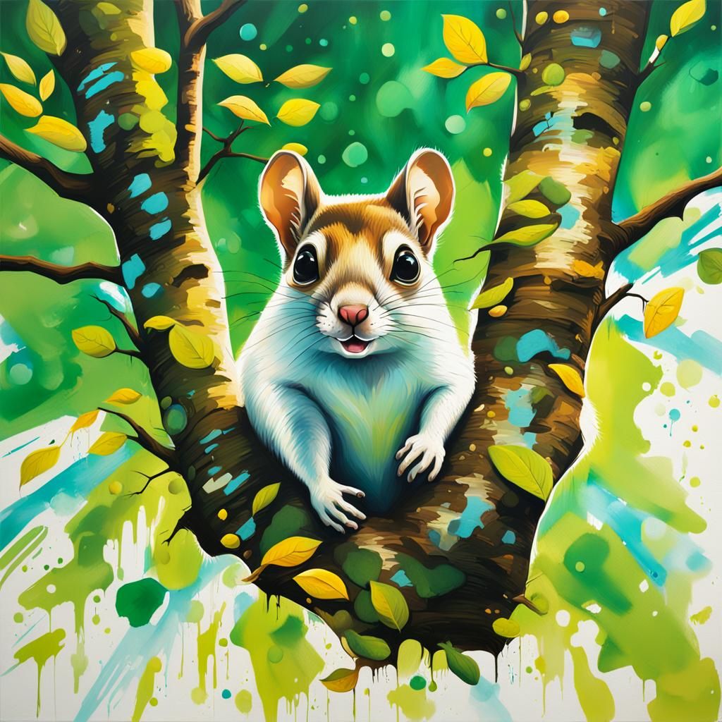 Flying Squirrel in Graffiti Art Forest